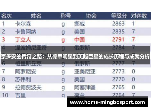 京多安的传奇之路：从德甲明星到英超巨星的成长历程与成就分析